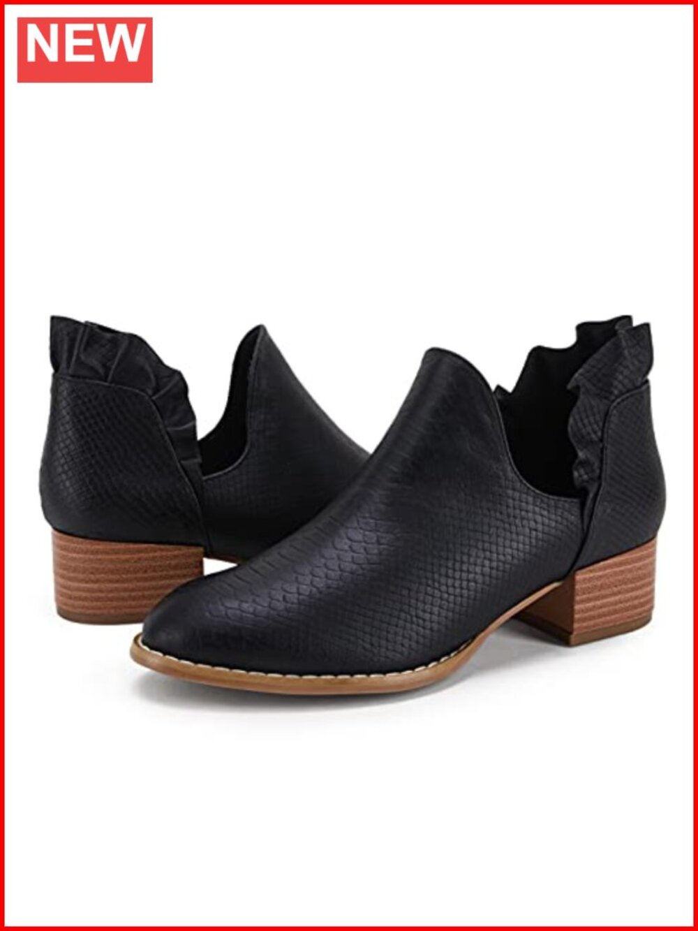 Faux Leather Cutout Ankle Booties Stacked Block Heel Slip On Dress Boots